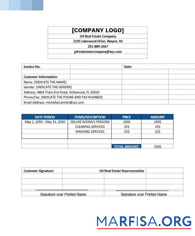 Printable Sample Real Estate Invoice Template